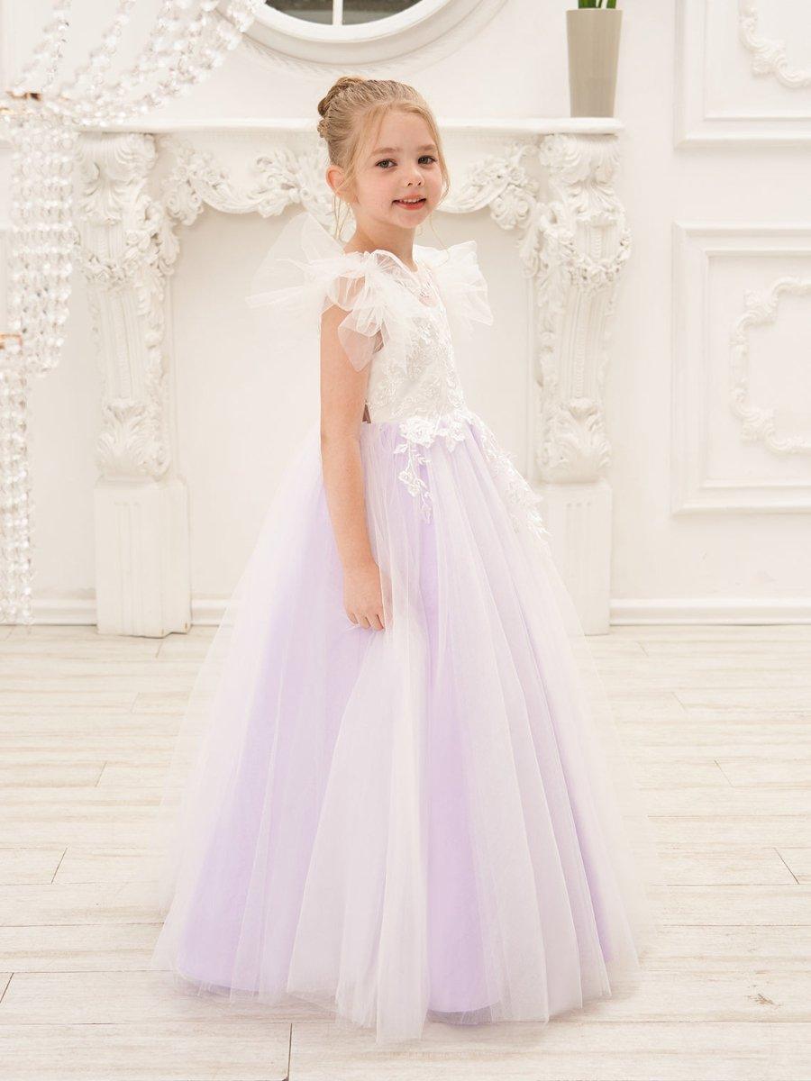 Detachable Lace Tulle Sweep Train Flower Girl Dress