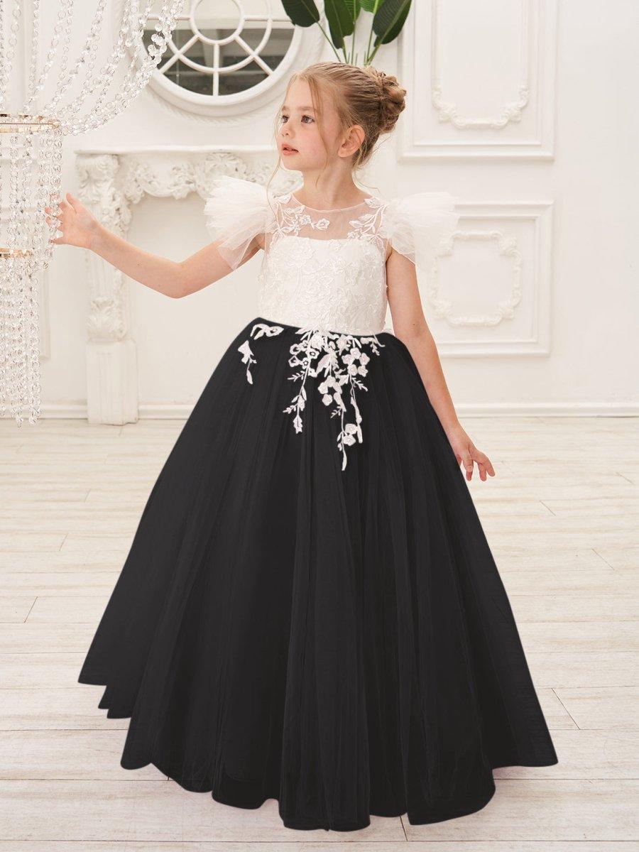 Detachable Lace Tulle Sweep Train Flower Girl Dress