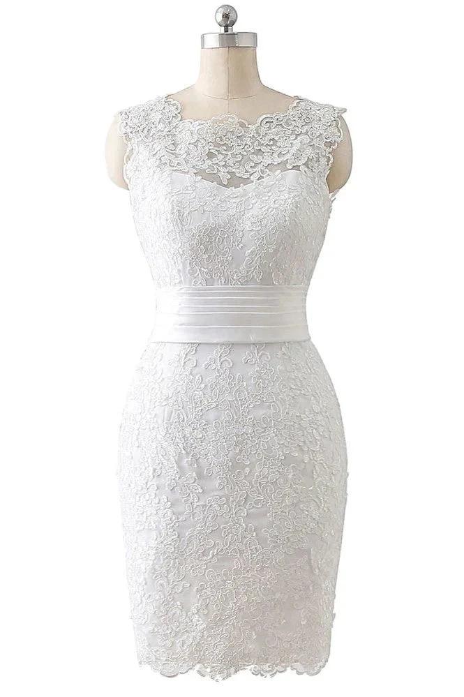 Detachable Skirt Sheath Scoop Lace Wedding Dresses by misshow.com