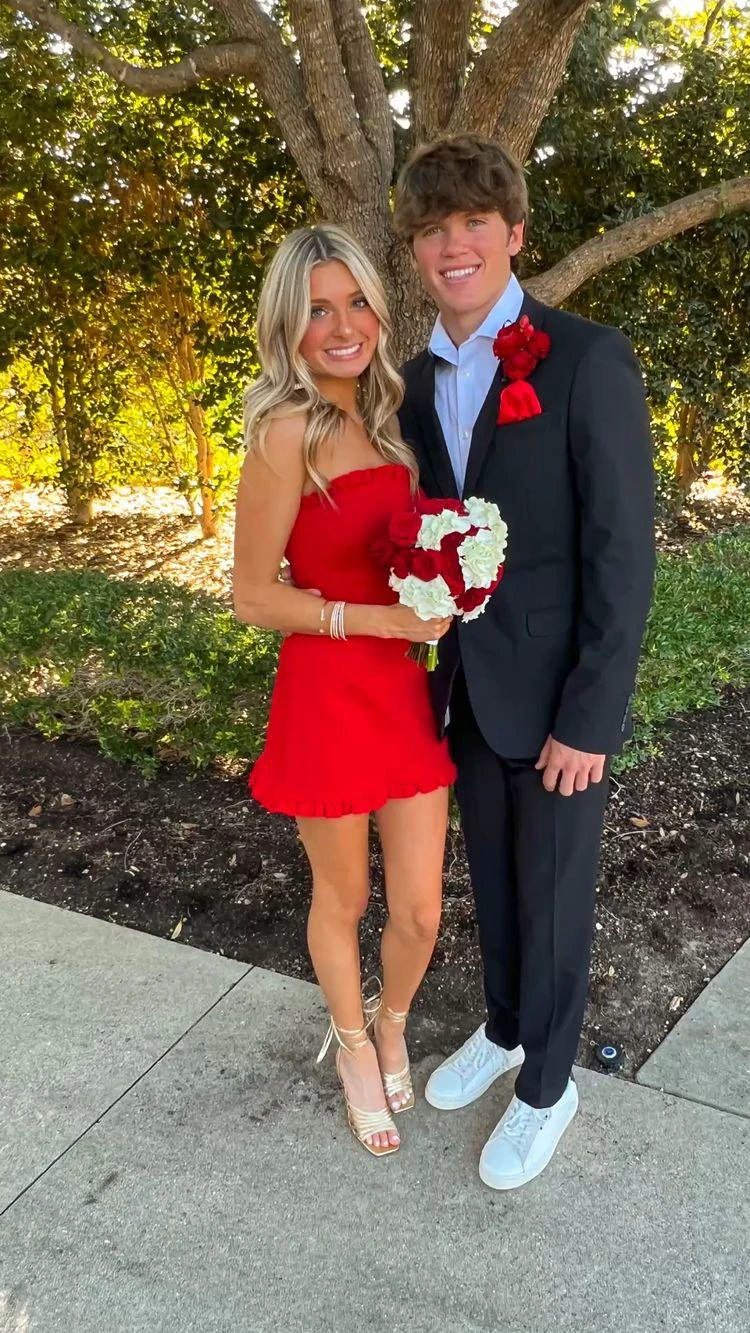Red Strapless Short Homecoming Dress Birthday Party Dress (ZD12091)