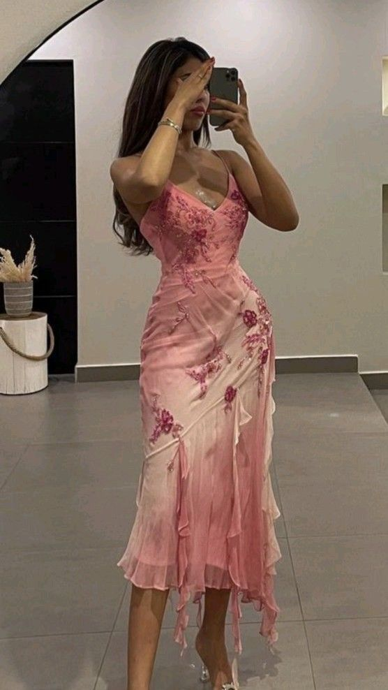 Charming Pink Chiffon Beaded Knee Length Prom Dress Party Evening Dress