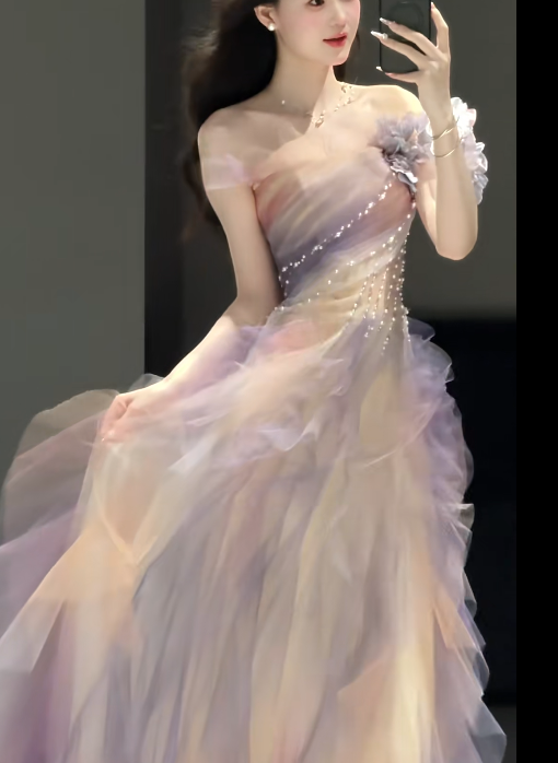 Gradient Pink Lilac Tulle Prom Party Dress Evening Dress Birthday Outfit - View 2 | FashionDia