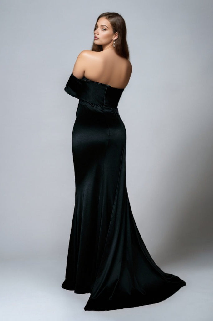 Solid Satin Off-Shoulder High-Waist Mermaid Silk Dress - View 8 | VelvetHem