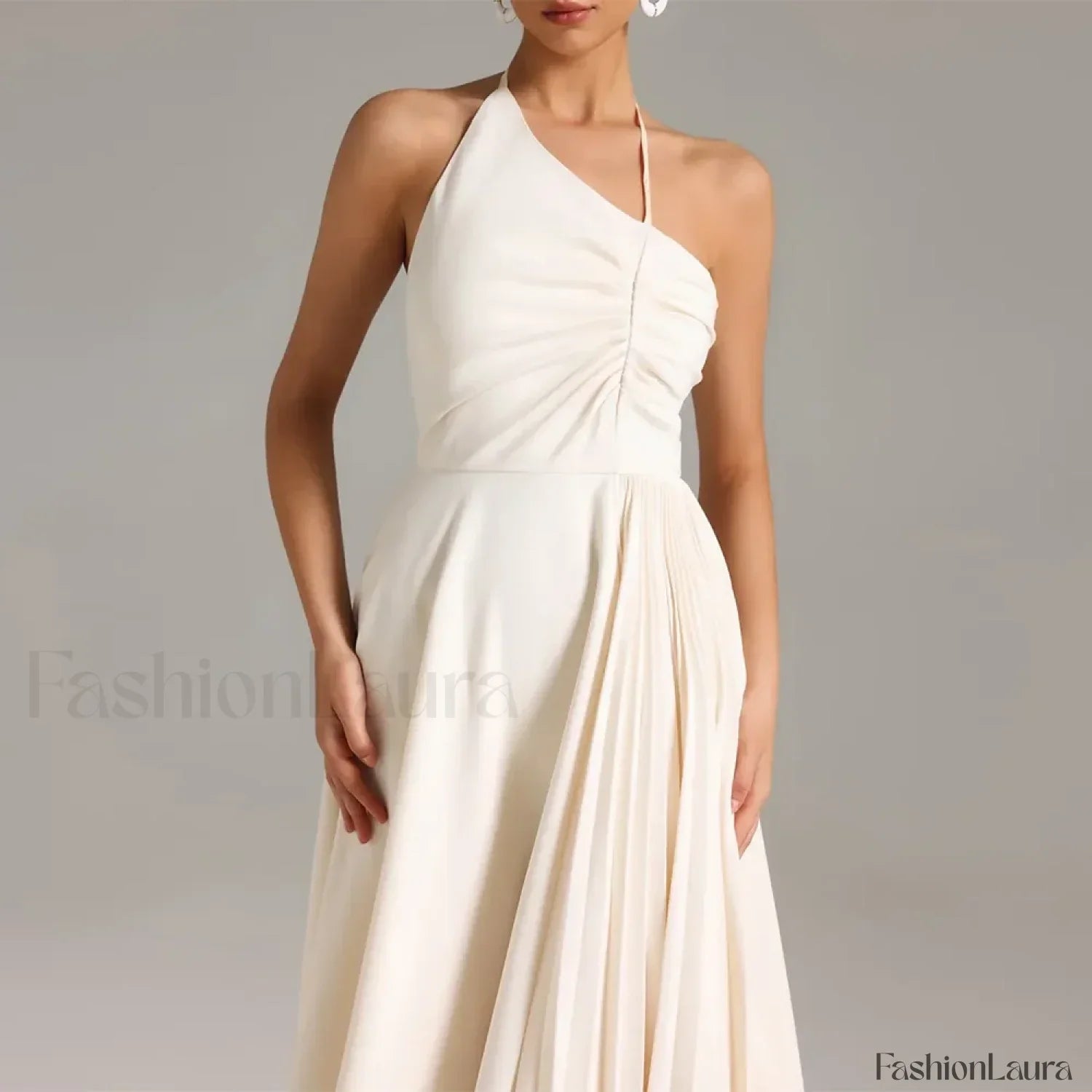 Diagonal Neck Folded Midi Dress