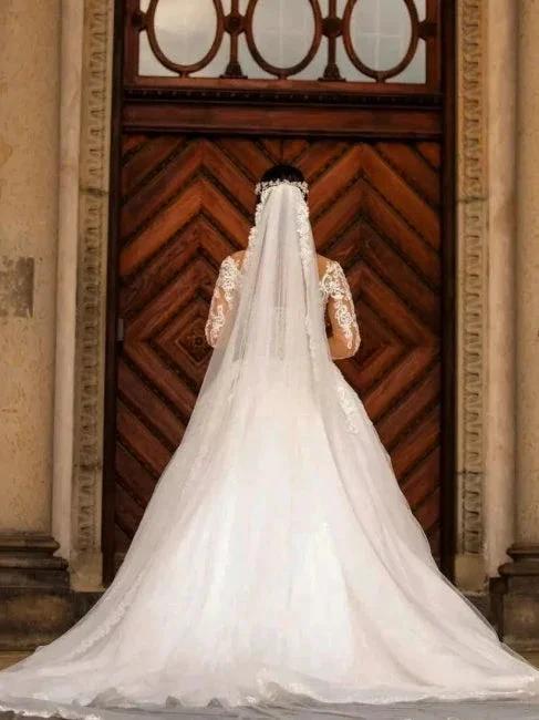 Dignified Sweetheart Appliques Lace Long Sleeve Mermaid Wedding Dresses with Train (ZD14683) - View 2 | VelvetHem