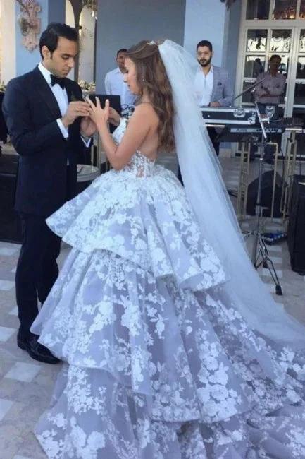 Dignified Sweetheart Sleeveless Ball Gown Tulle Wedding Dresses with Lace (ZD14667) - View 4 | VelvetHem