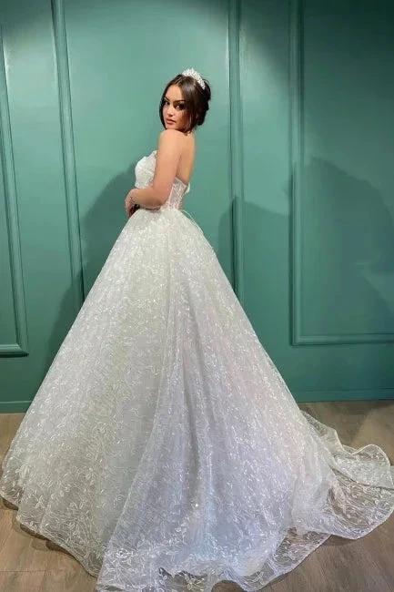Dignified Transparent Lace One Shoulder Long Ball Gown Wedding Dresses (ZD14685)