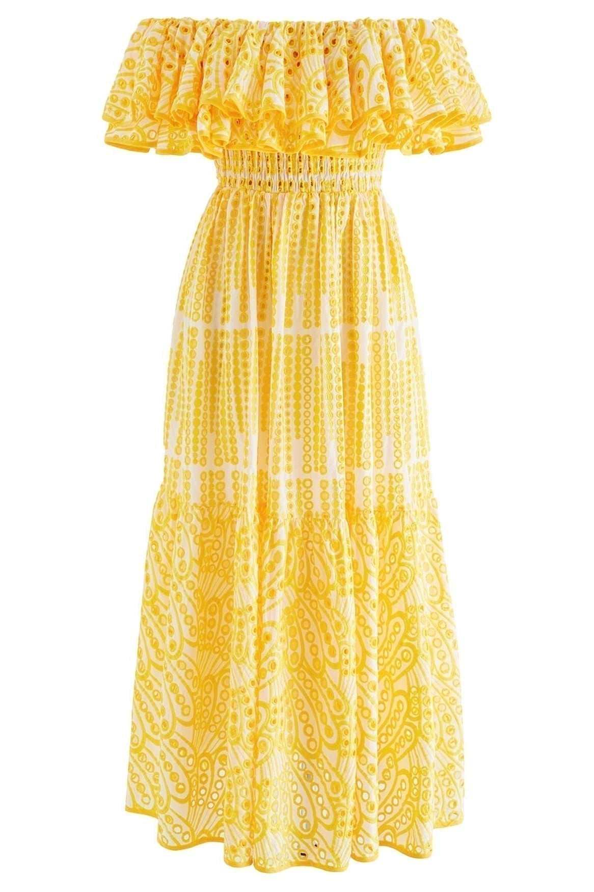 Statement Waleska Off the Shoulder a Line Flare Midi Dress with Embroidered Lace Occasion Edit