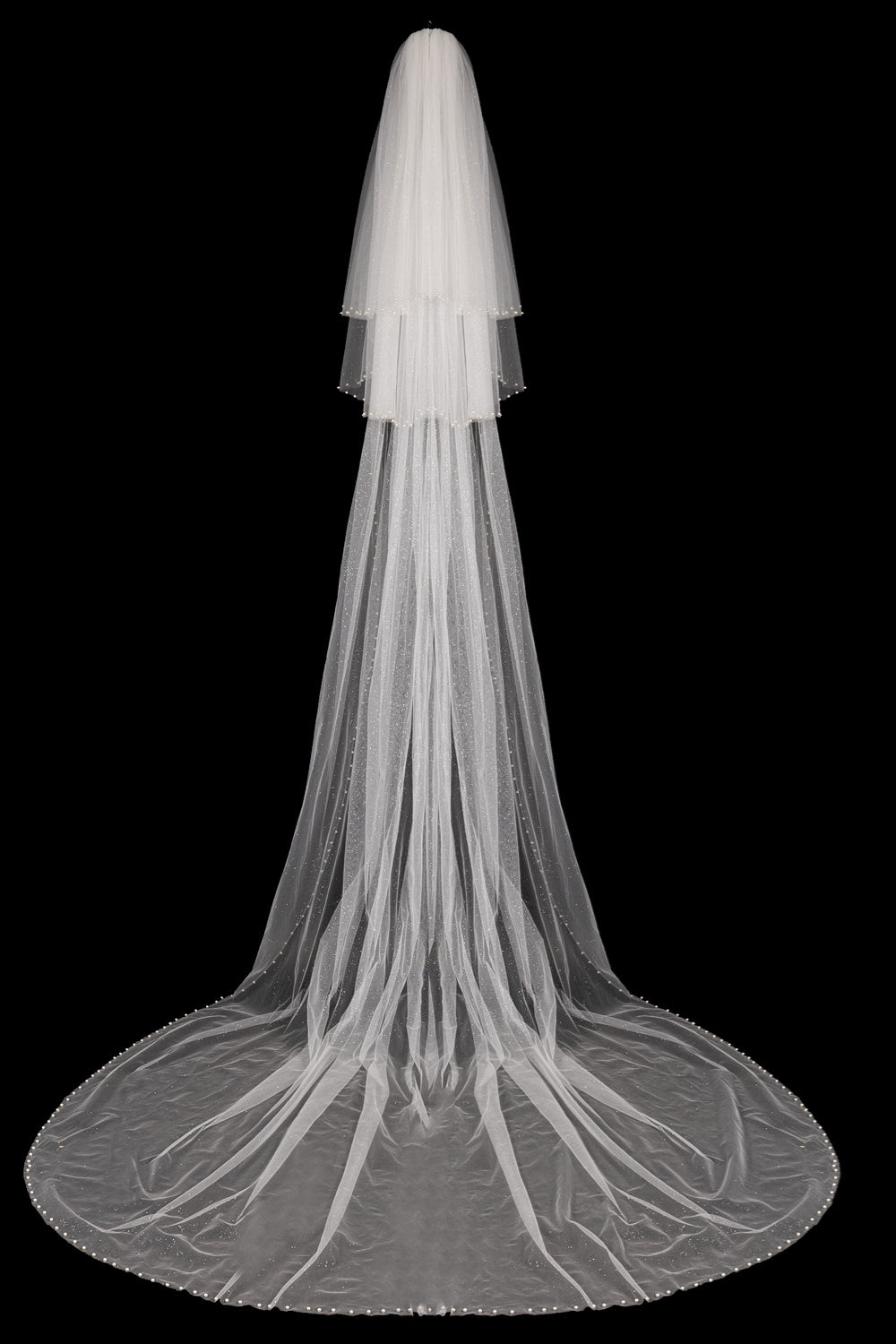 Dominic Elegant Long Tulle With Pearls Wedding Veils