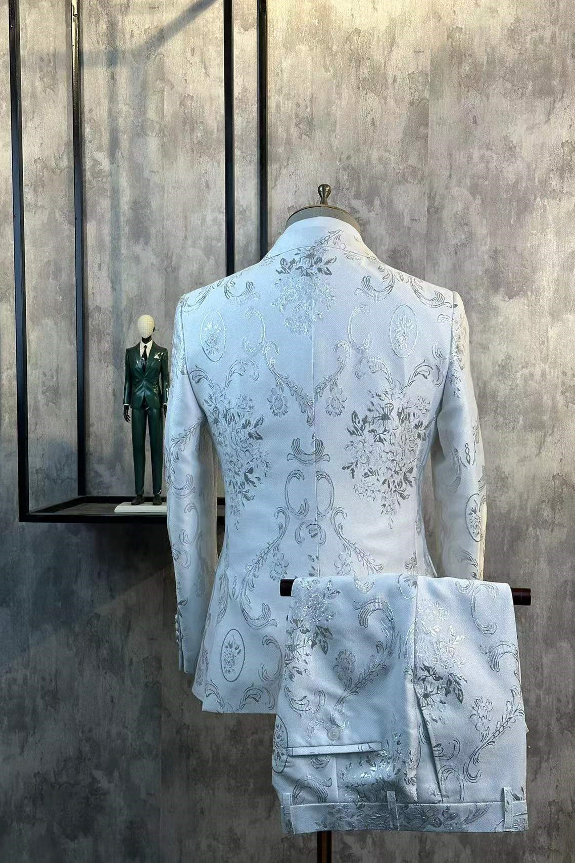 Double-Breasted Double-Slit Embossed Jacquard Casual Suit