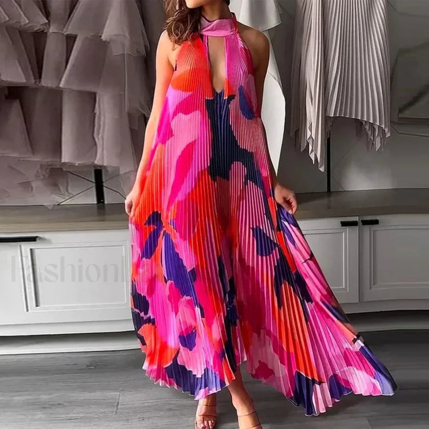Draped Ethnic Hem Printed Maxi Dress