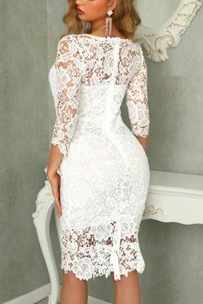 Chic Ivory Long Sleeves Knee Length Lace Homecoming Dresses (ZD11517)