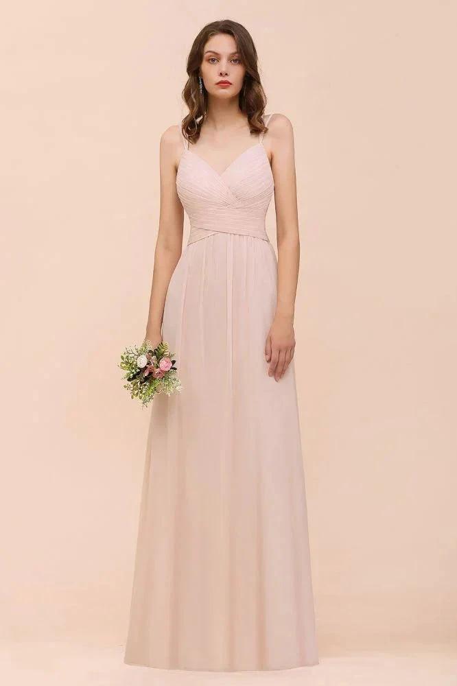 Dusty Pink Sleeveless A-line Wedding Guest Dress Beach Bridesmaid Dress (ZD13020) - View 2 | VelvetHem