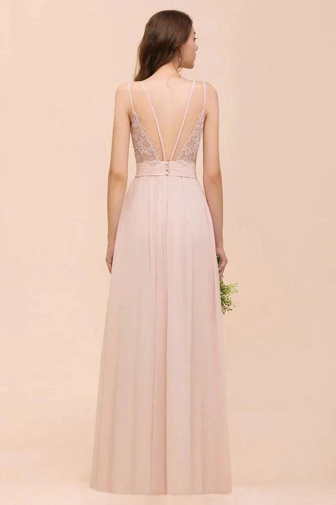 Dusty Pink Sleeveless A-line Wedding Guest Dress Beach Bridesmaid Dress (ZD13020) - View 3 | VelvetHem