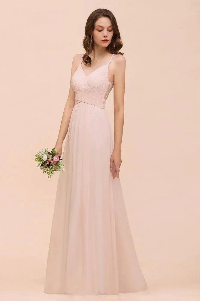 Dusty Pink Sleeveless A-line Wedding Guest Dress Beach Bridesmaid Dress (ZD13020) - View 6 | VelvetHem