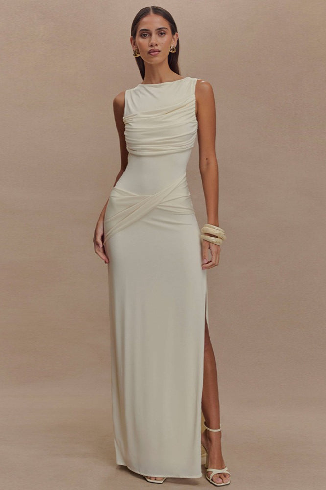 Ruched Split Backless Maxi Dress - VelvetHem