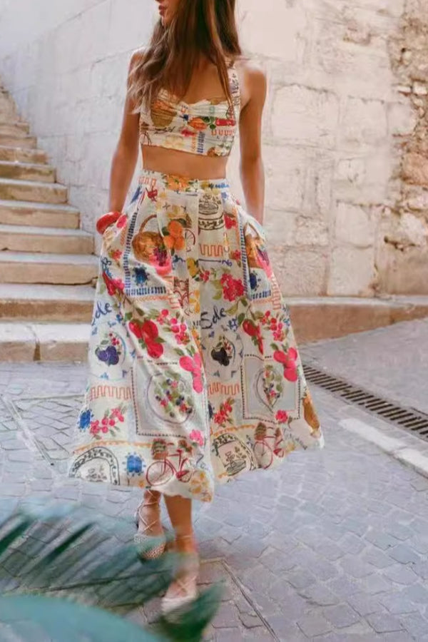 Fashionable casual vest personalized print suspender Midi Dress