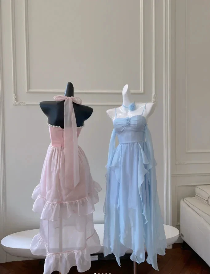 Simple Blue Spaghetti Straps Chiffon Homecoming Dress Party Dress (ZD12189)