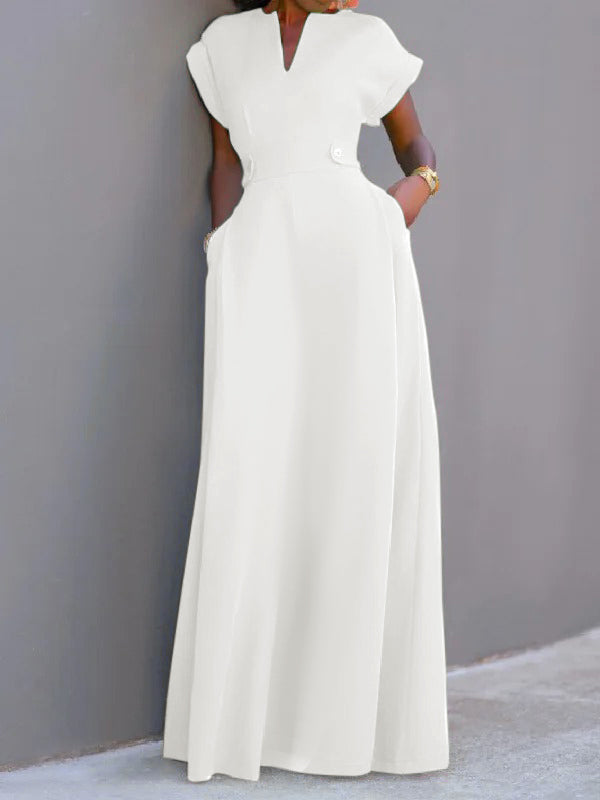 Flying Sleeves Solid Color Split-Joint V-Neck Evening Dresses Maxi Dresses - View 3 | VelvetHem