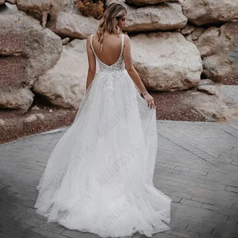 Sleeveless Appliques A-Line Bridal Gowns Backless Square Collar Wedding Dresses Spagehtti Straps Tulle Vestido De Novia (ZD13411)