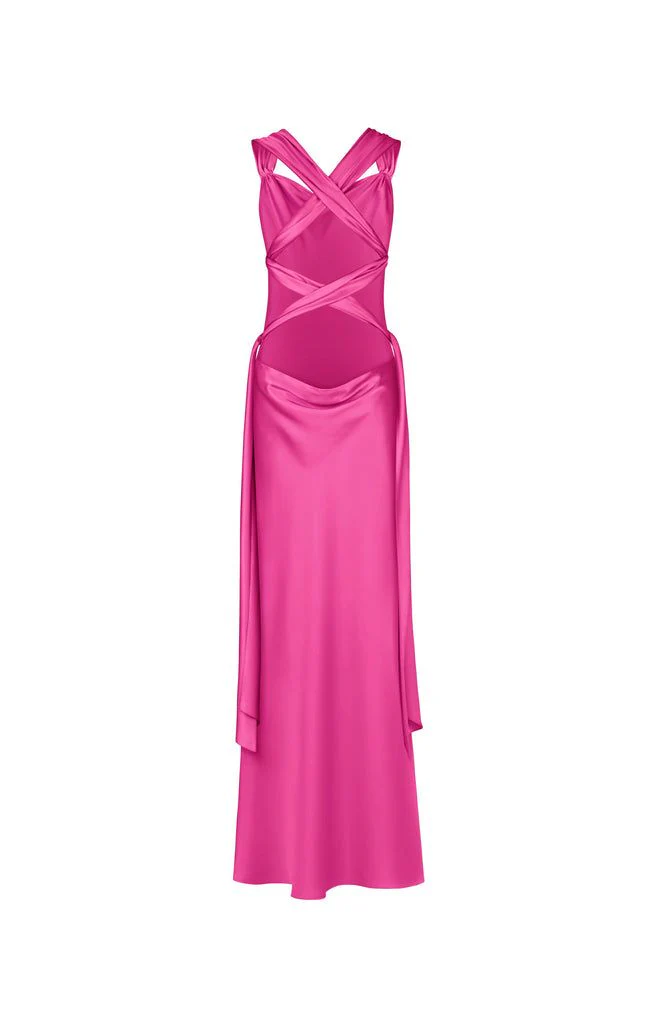 Hot Pink Long Prom Dress Satin Party Dress Evening Dress