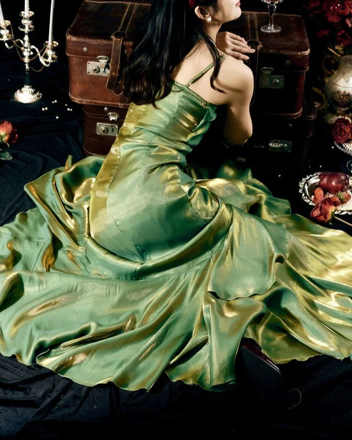 Elegant Mermaid Ruffles Spaghetti Straps Prom Dress With Flower,Formal Party Evening Dress - View 3 | FashionDia
