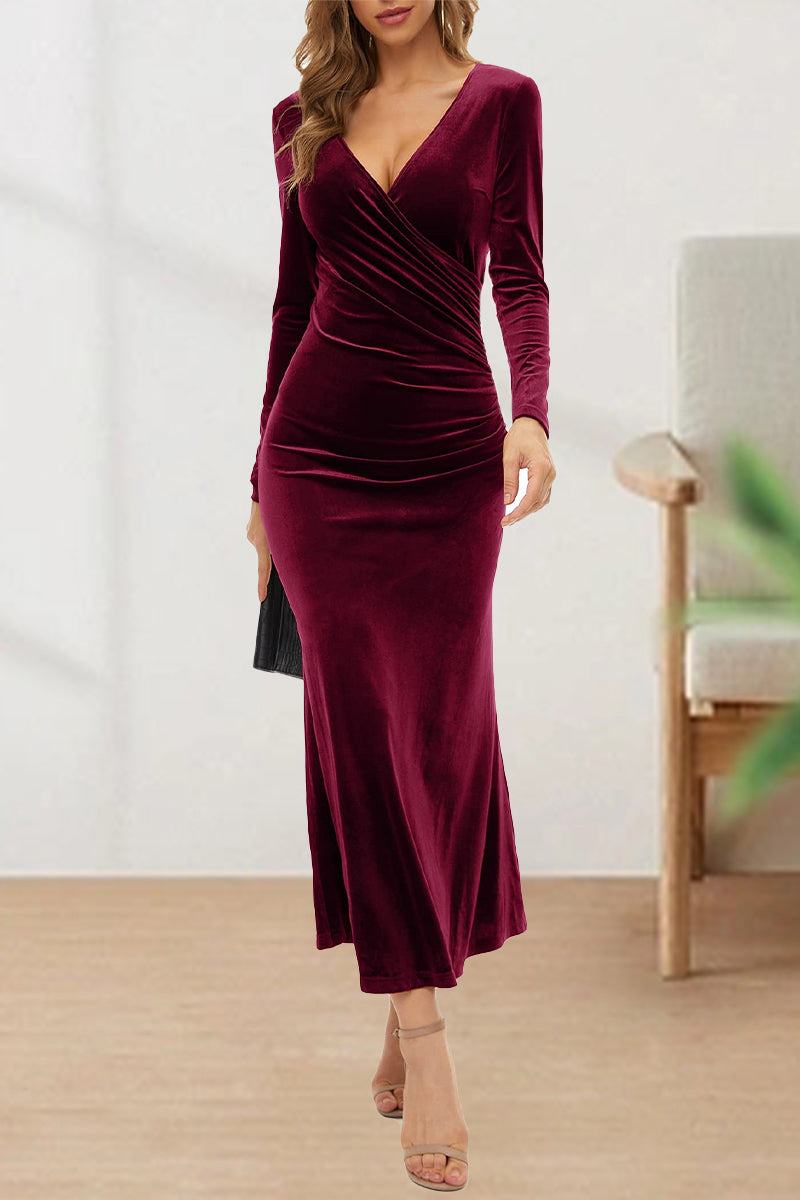 Sweet Elegant Solid V Neck Evening Dress Dresses(4 Colors) - View 8 | VelvetHem