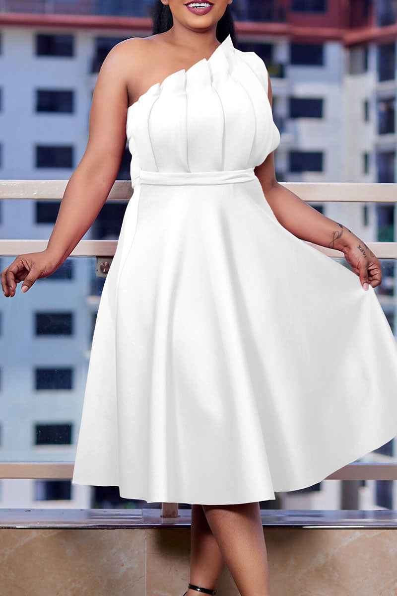 Elegant Solid Patchwork Fold Oblique Collar Evening Dress Dresses - View 8 | VelvetHem