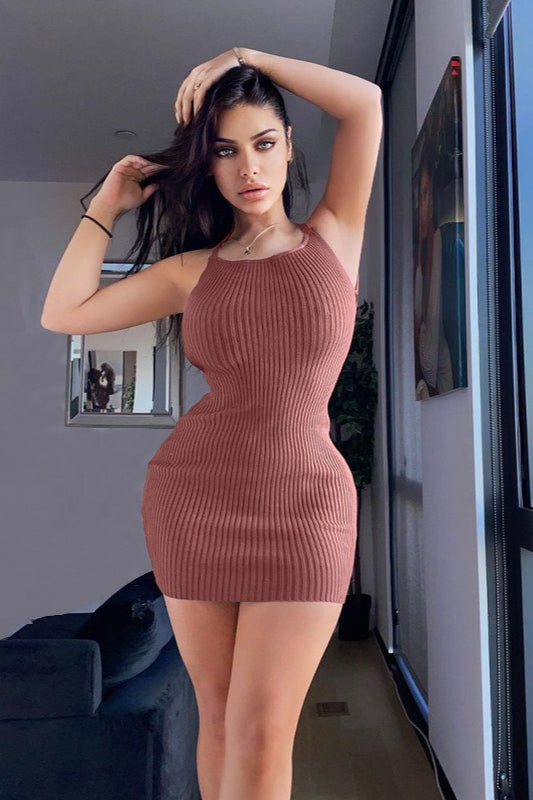 Cami Knit Solid Slim-Fit Mini Bodycon Sweater Dress - VelvetHem