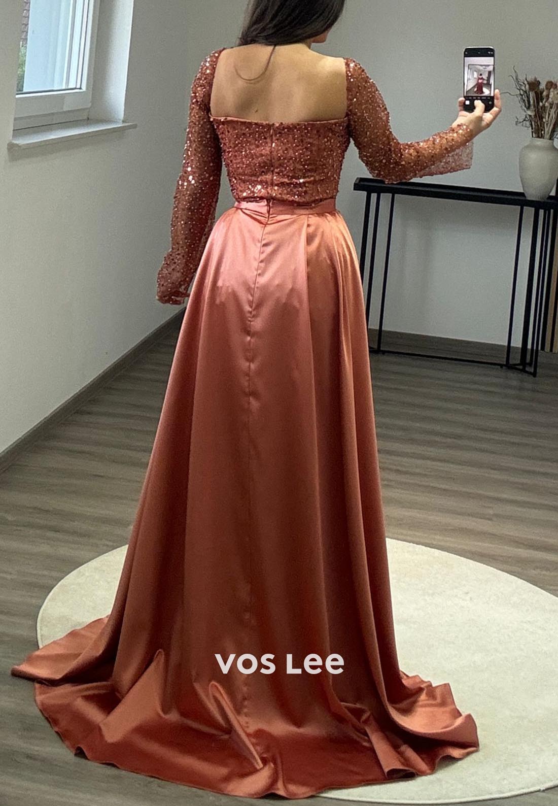 Detachable Train Long Sleeves Pleated Evening Formal Dresses