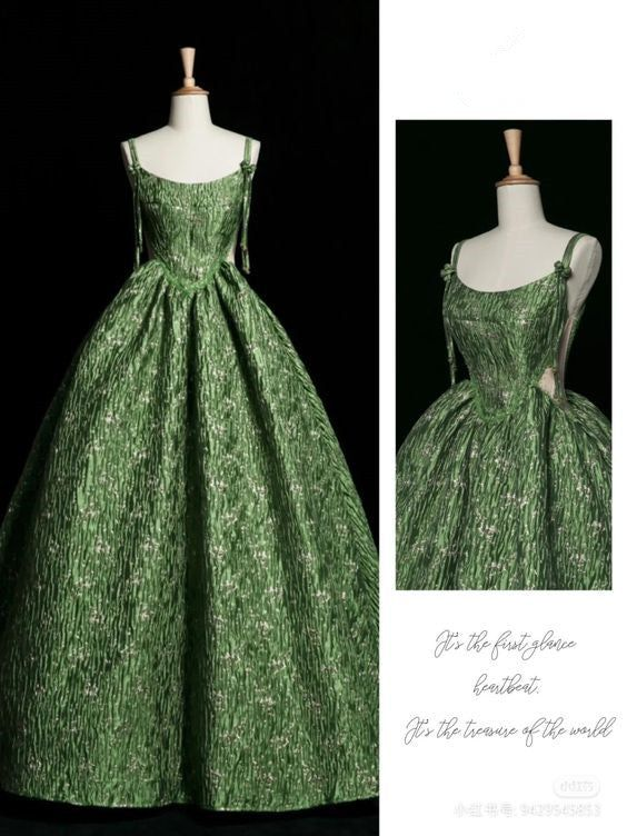 Beautiful Ball Gown Unique Green Long Prom Dress A-Line Evening Dress - View 7 | FashionDia