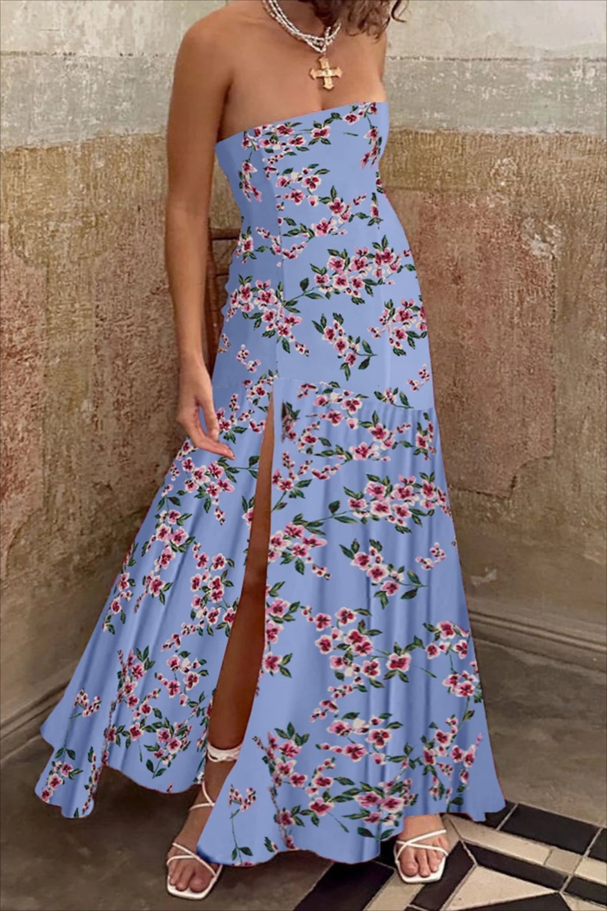 Off-the-Shoulder Ruffle High-Low Hem Floral Dress - View 5 | FashionDia