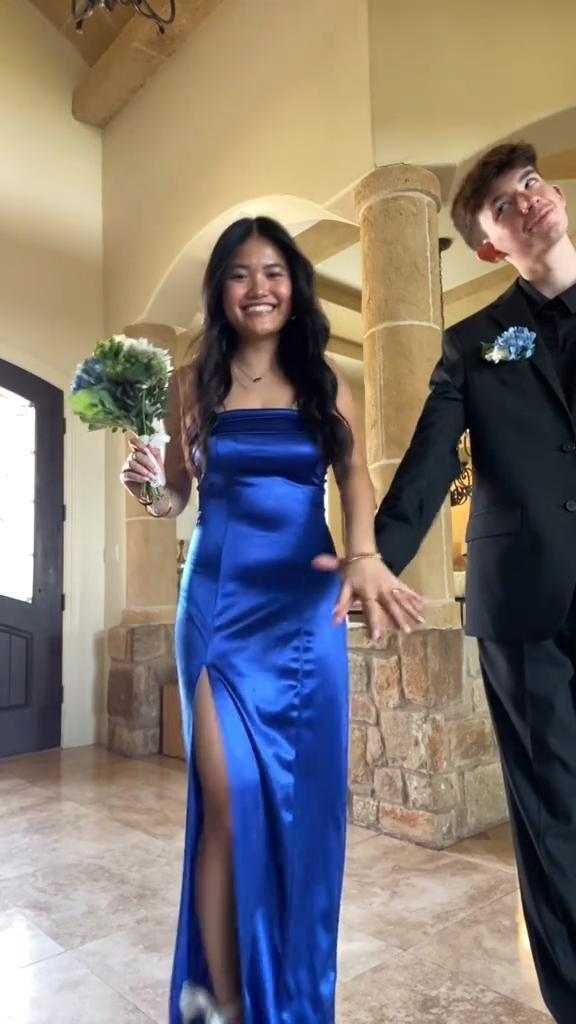 Strapless Sheath Royal Blue Long Prom Dress With Slit