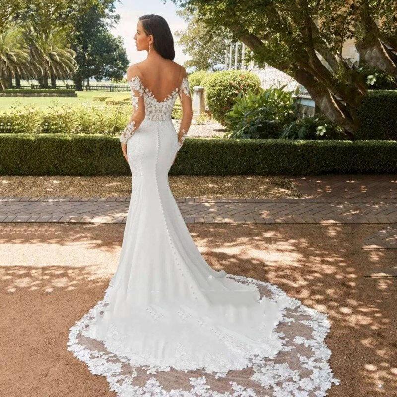 Mermaid Wedding Dresses For Women Sexy Backless Sweet Heart Bridal Gown White Lace Long Sleeve A-Line Vestidos De Novia (ZD13341)