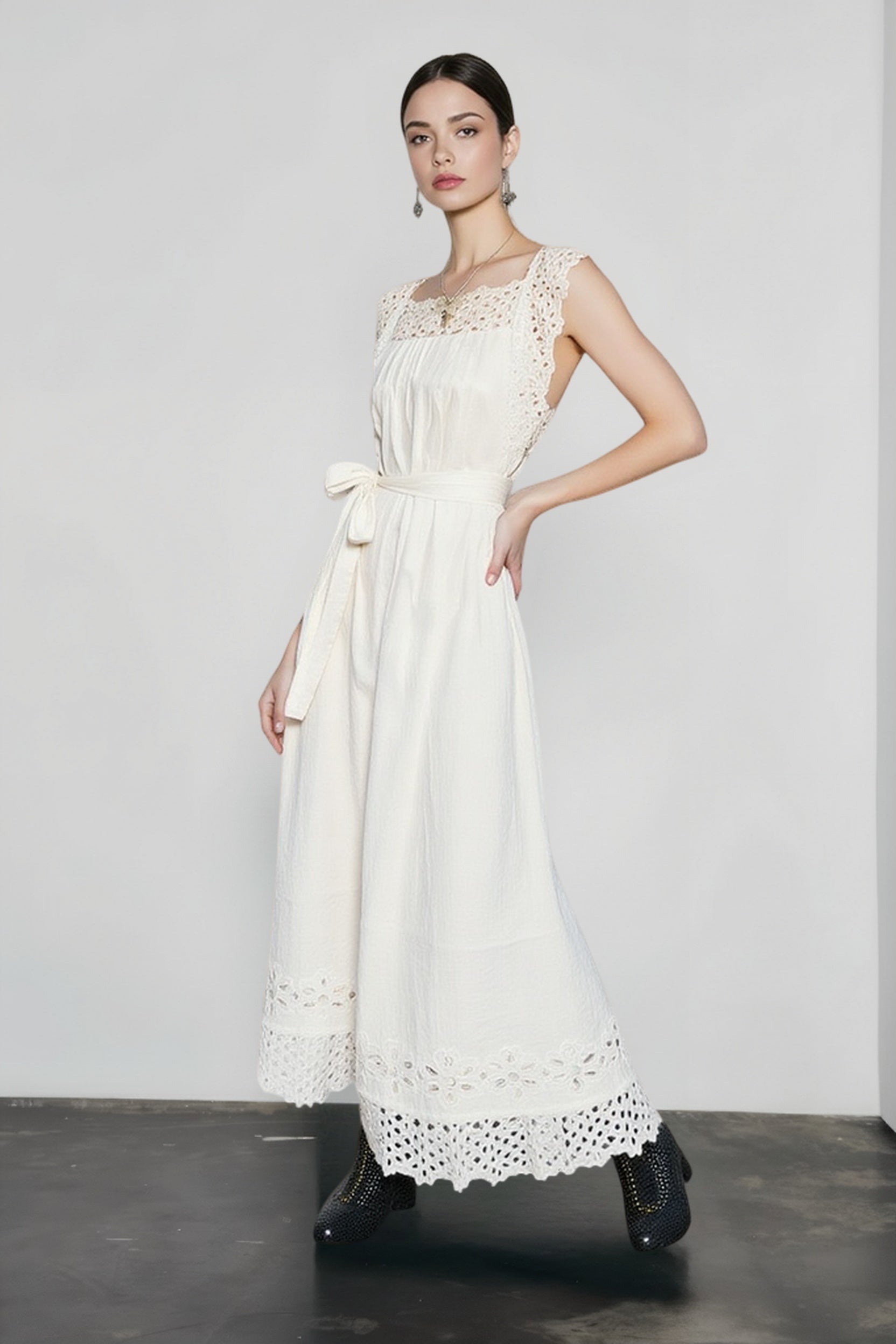 Linen Embroidered Tank Vacation Dress