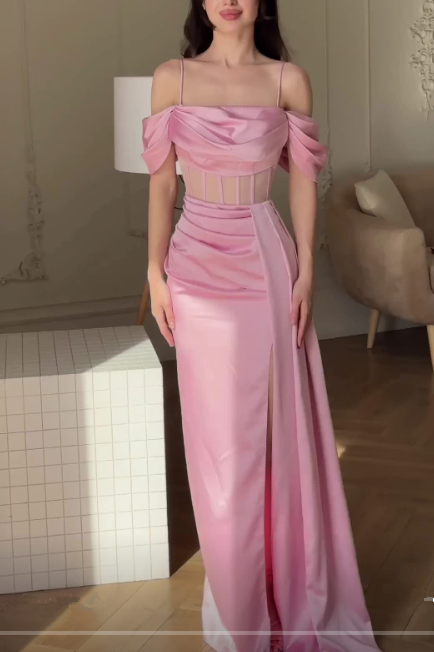 Pink Mermaid Evening Dress Long Slit Party Prom Dress
