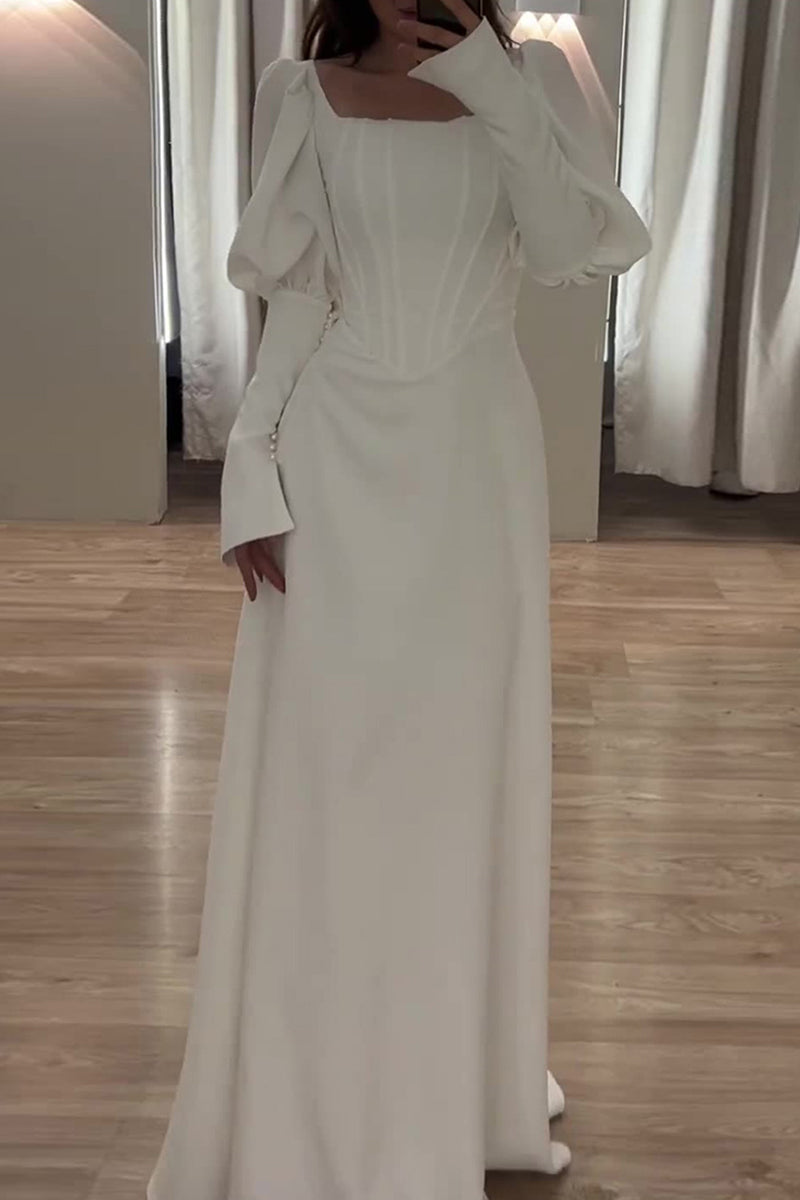 Celebrities Elegant Solid Flounce Square Collar Evening Dress Dresses - View 2 | VelvetHem