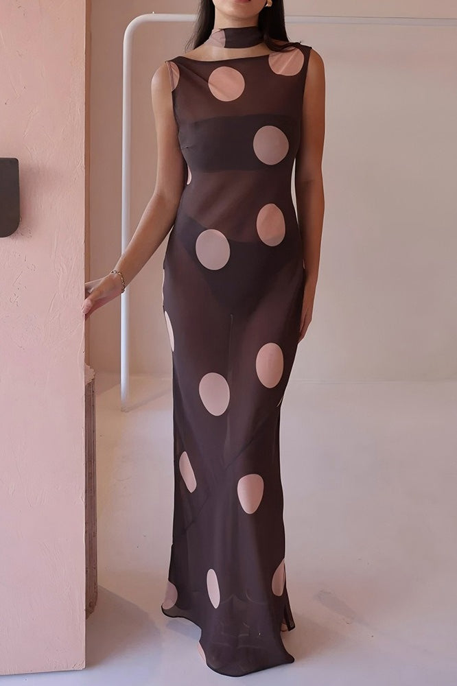 Vintage Polka Dot Sleeveless Bodycon Maxi Dress - VelvetHem