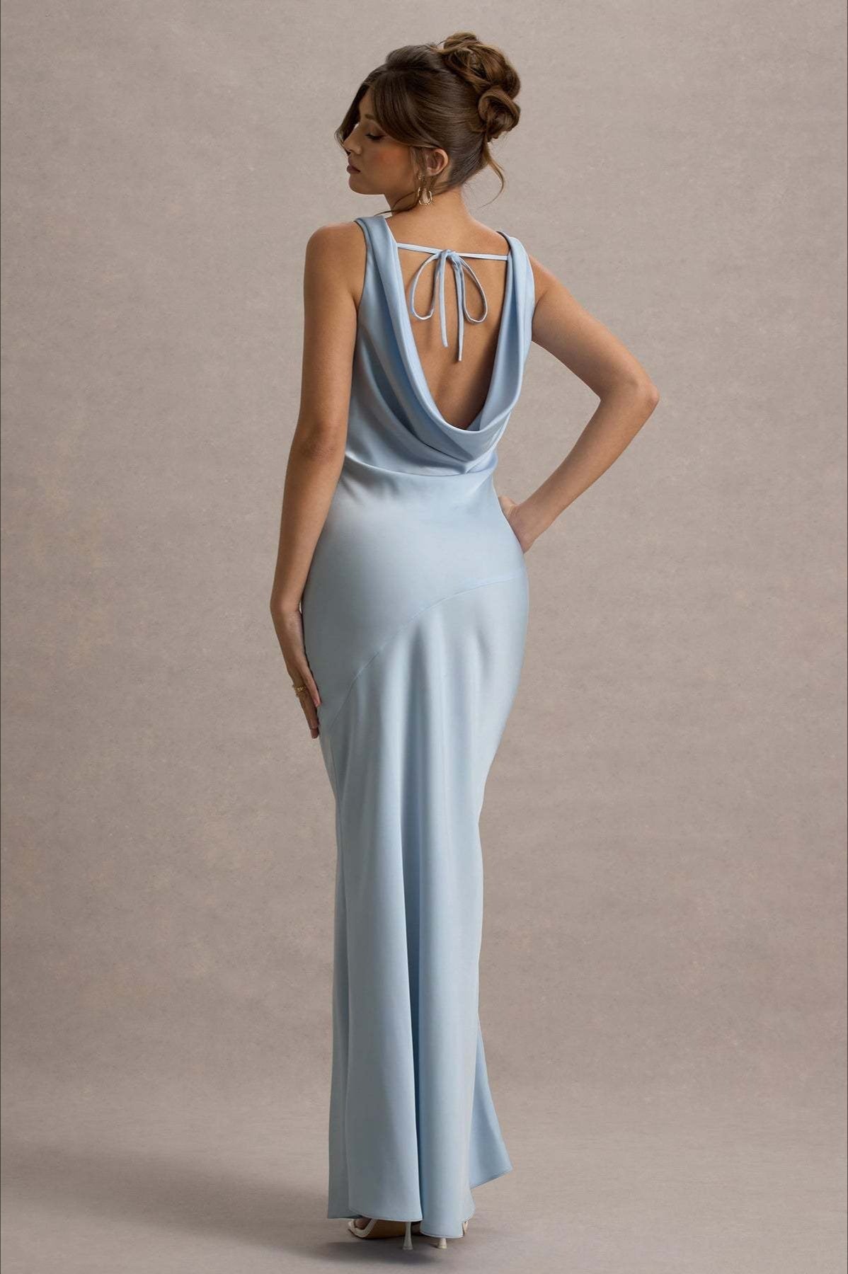 Satin Cowl Neck Dress with Tailored Everyday Styling Boutique Fashion Style
