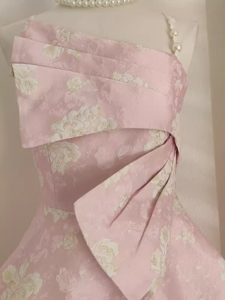 Cute A-Line Spaghetti Straps Pink Satin Holiday Dresses Short Birthday Dress - View 5 | FashionDia