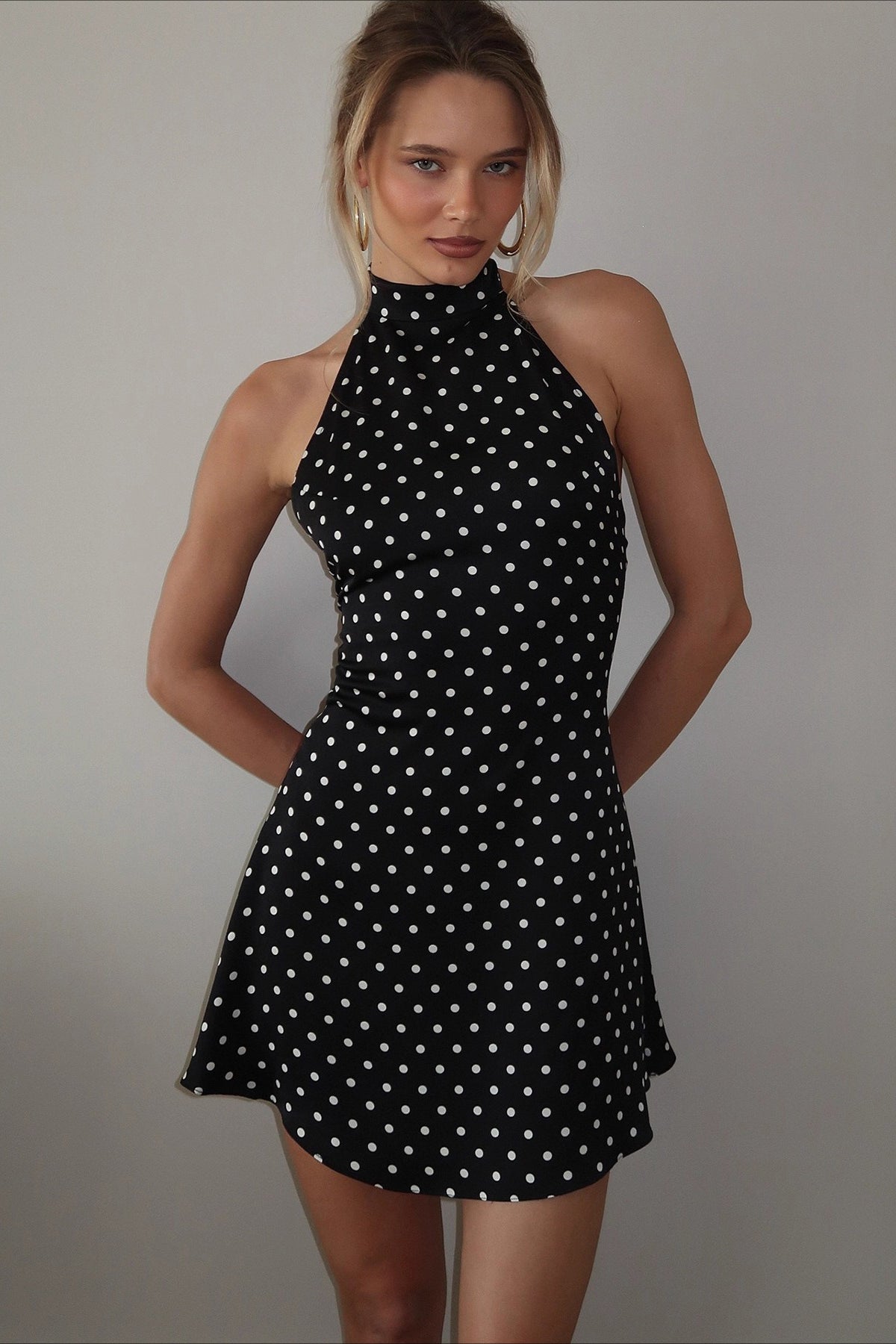 Polka Dot Halter A Line Mini Dress