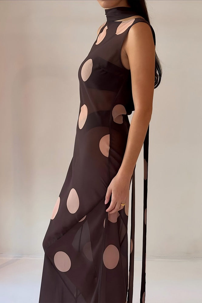 Vintage Polka Dot Sleeveless Bodycon Maxi Dress - View 3 | VelvetHem