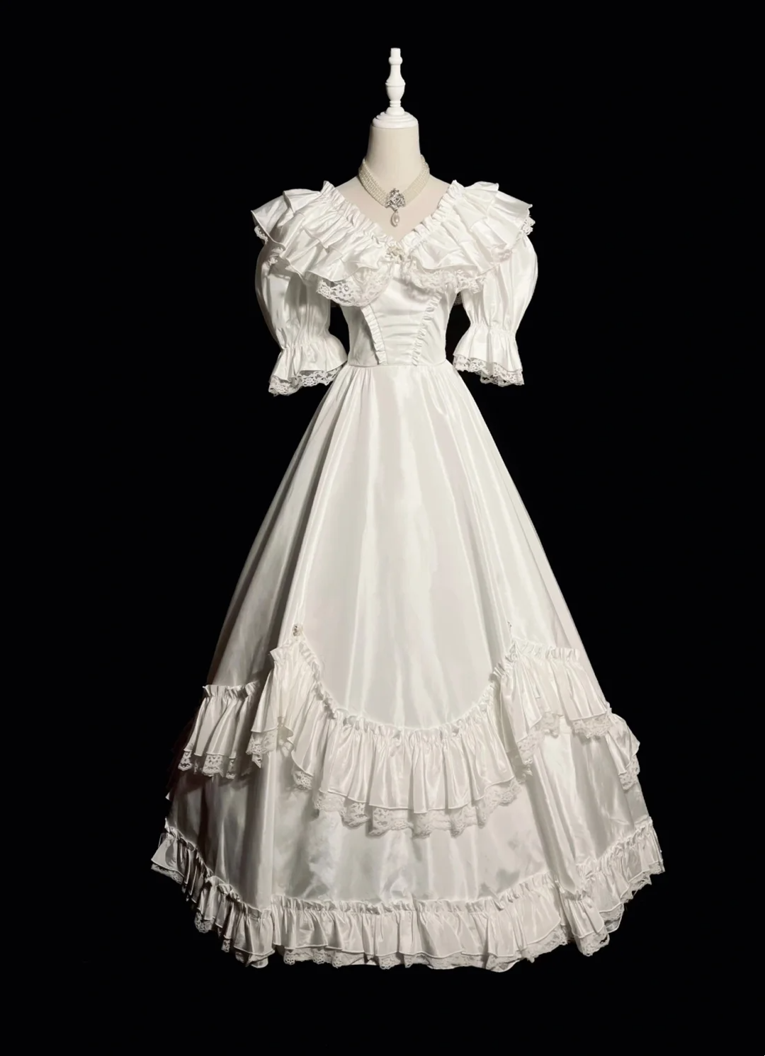 A Line White Princess Dress Satin Wedding Dress With Lace J8038