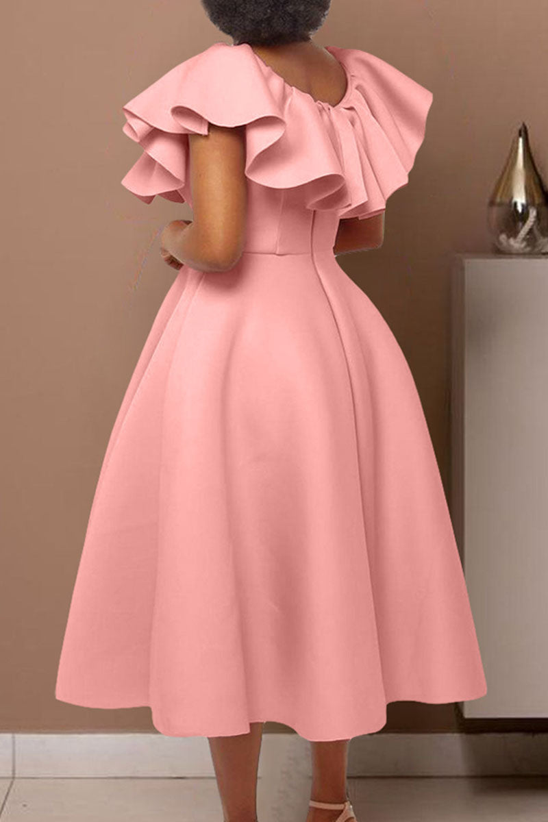 Elegant Solid Patchwork Flounce O Neck Evening Dress Dresses - View 2 | VelvetHem