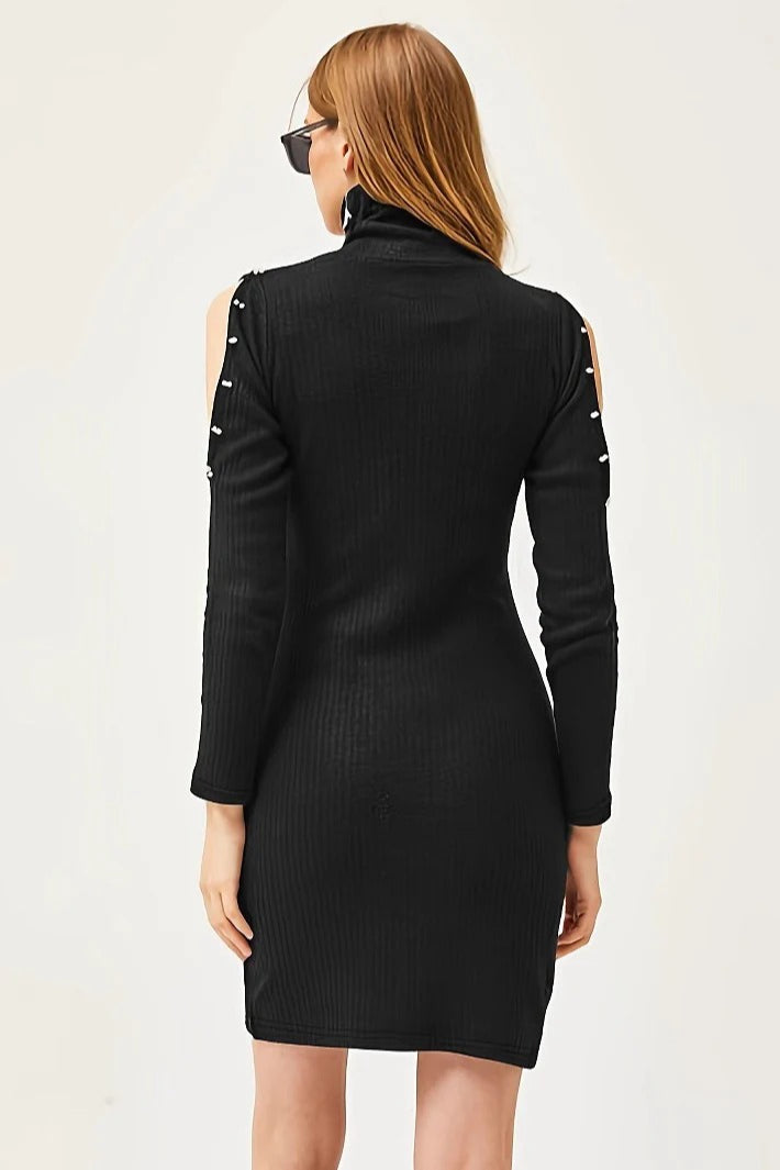 Long Sleeve Beaded Knit Work Dress - View 2 | VelvetHem