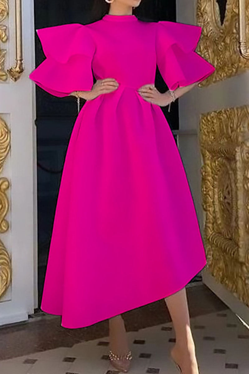 Casual Elegant Solid Patchwork Flounce Half A Turtleneck Evening Dress Dresses - View 3 | VelvetHem