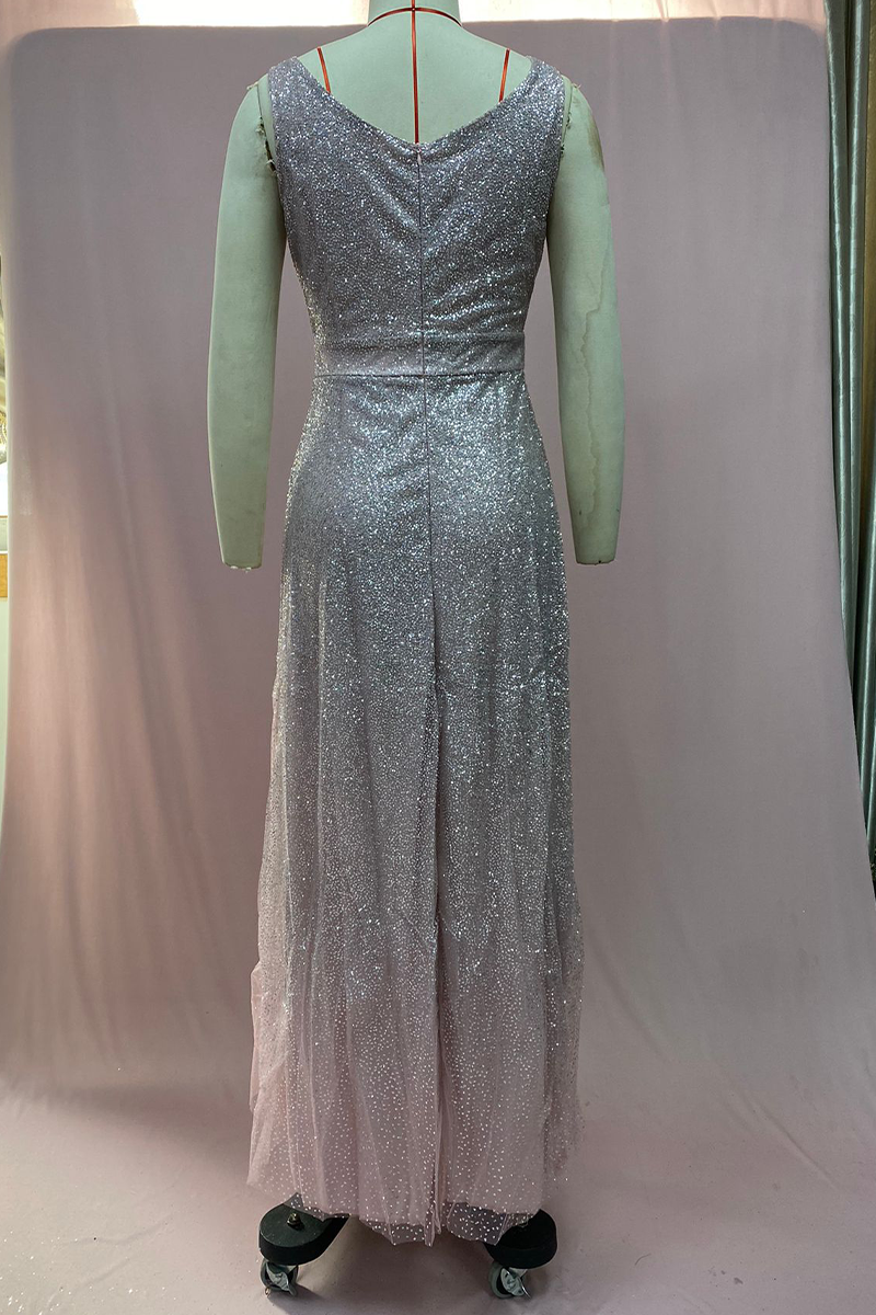 Sexy Gradient Sequined V Neck Evening Dresses - View 7 | VelvetHem