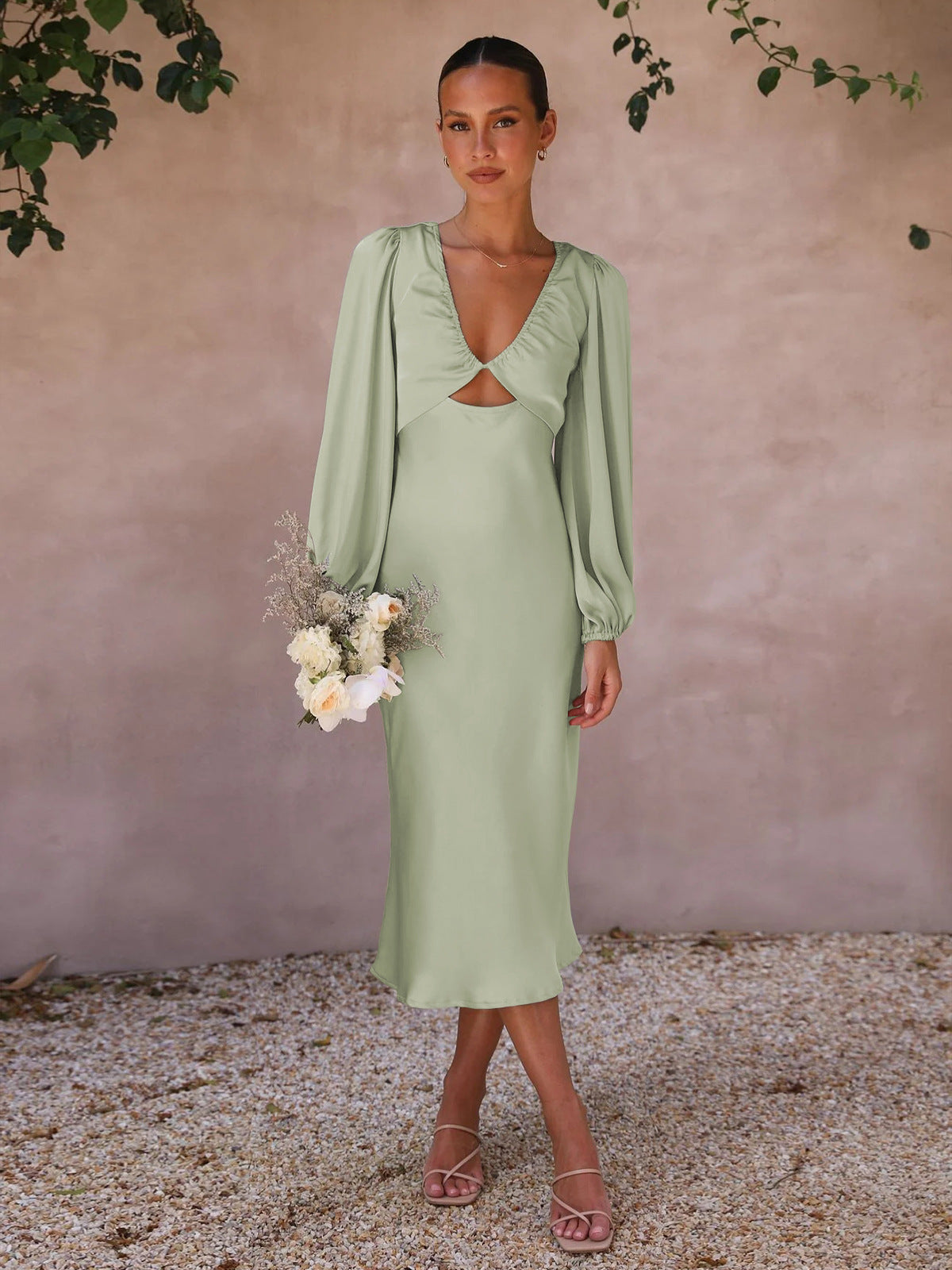 Dress High-Grade Satin Lace-up Backless Bridesmaid Dress Elegant Women's Dress Evening Dress Dress - VelvetHem