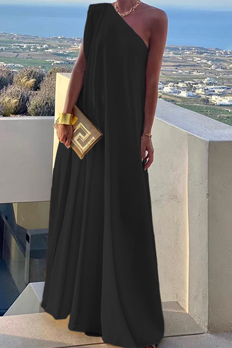 Elegant Simplicity Solid Asymmetrical Oblique Collar Evening Dress Dresses - View 2 | VelvetHem