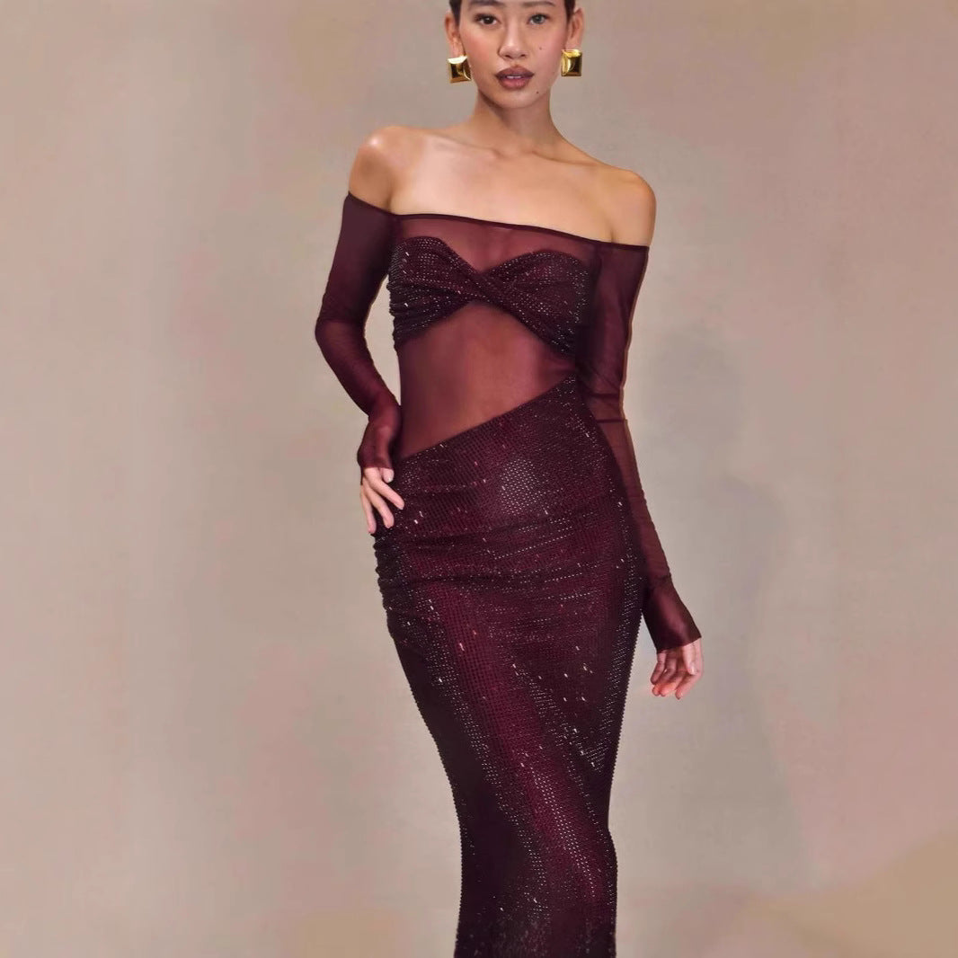 Chic One-Shoulder Rhinestone Fitted Prom Dress - View 4 | VelvetHem